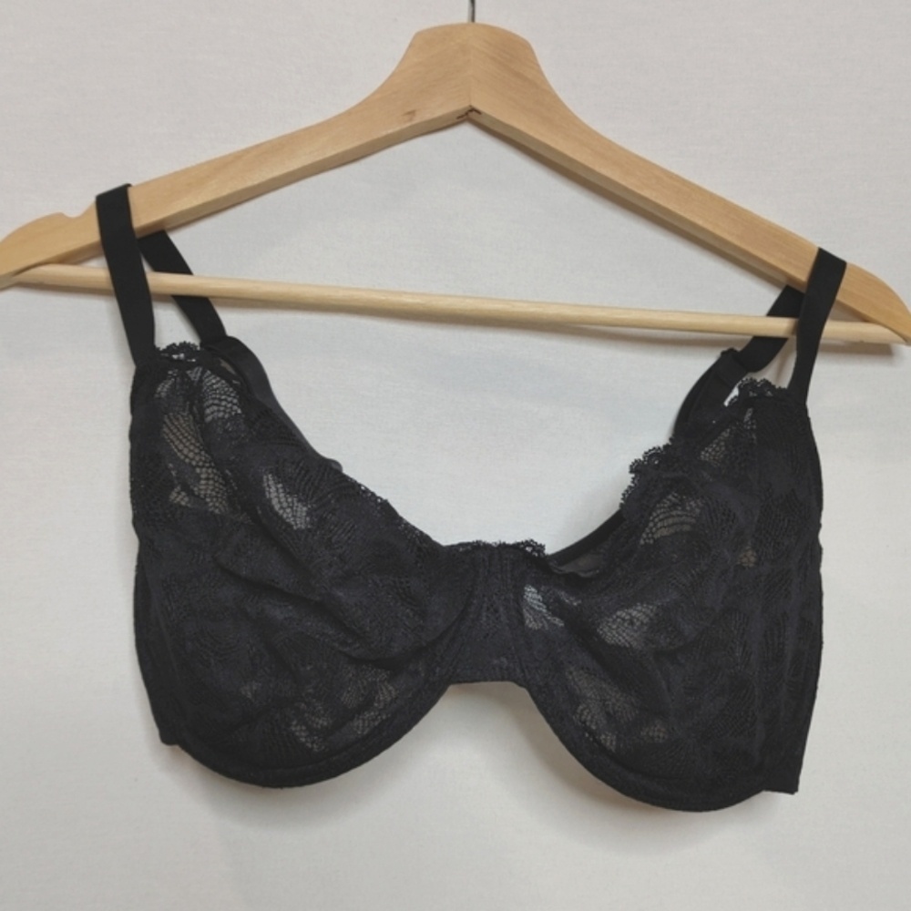 Delimira Balconette Bra Sheer Black Lace Underwire Full Coverage 34F‎